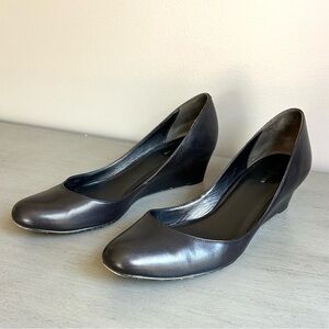 Cole Haan Nike Air Women Black Leather Slip-On Wedge Round Toe Pump Shoe Sz 9.5
